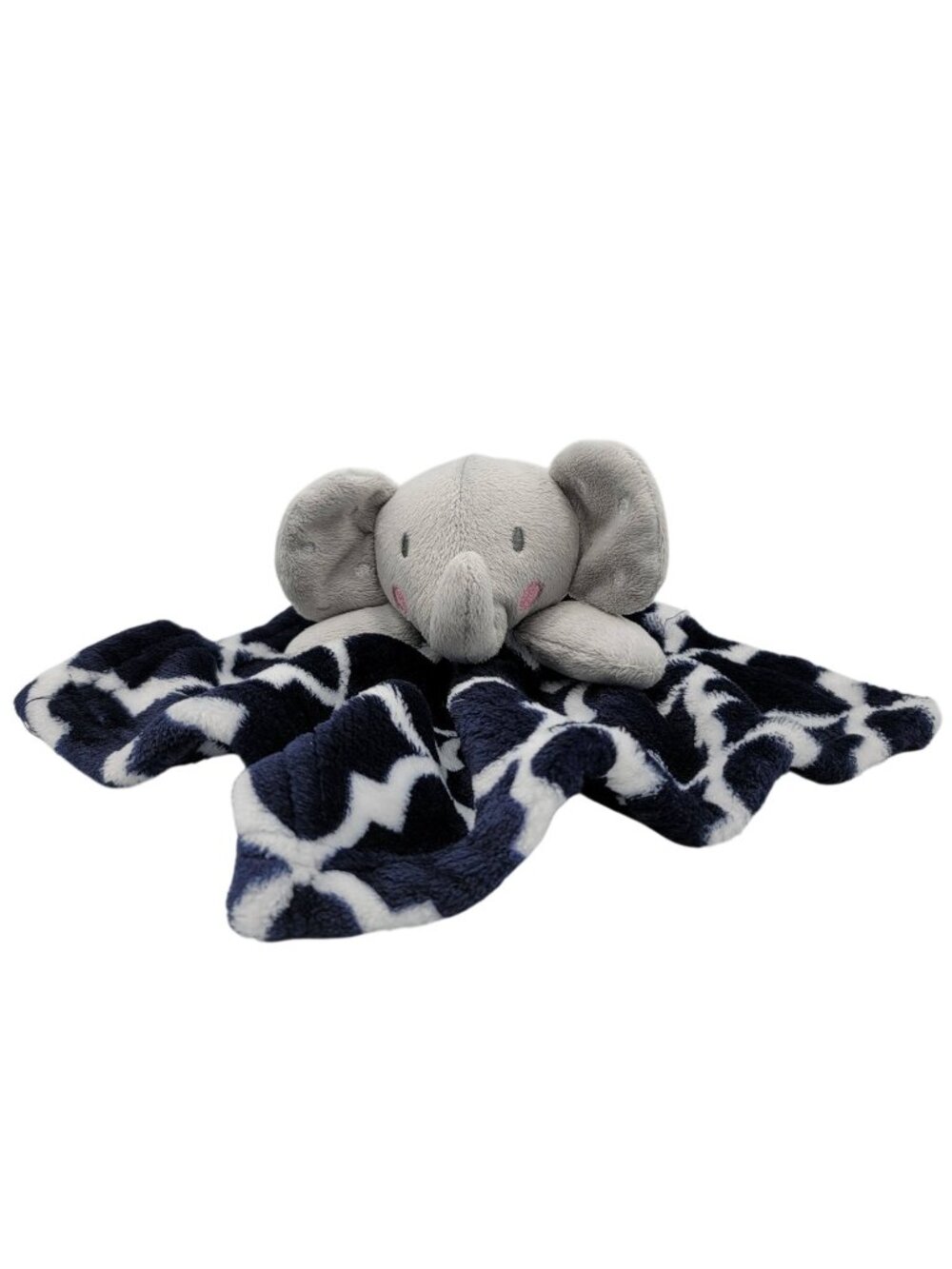 INF Elephant Lovey Plush Blue 12" Gray Dots On Ears Security Soother Trellis
